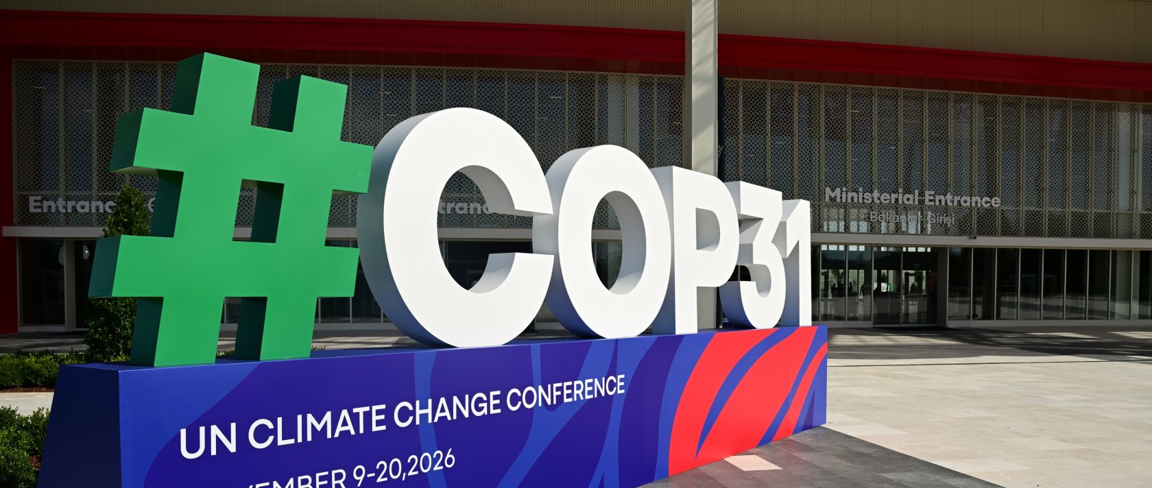 The COP31 logo is displayed at the Antalya Expo Center, the venue for the summit, Antalya, Türkiye, Oct. 22, 2026. (AA Photo)