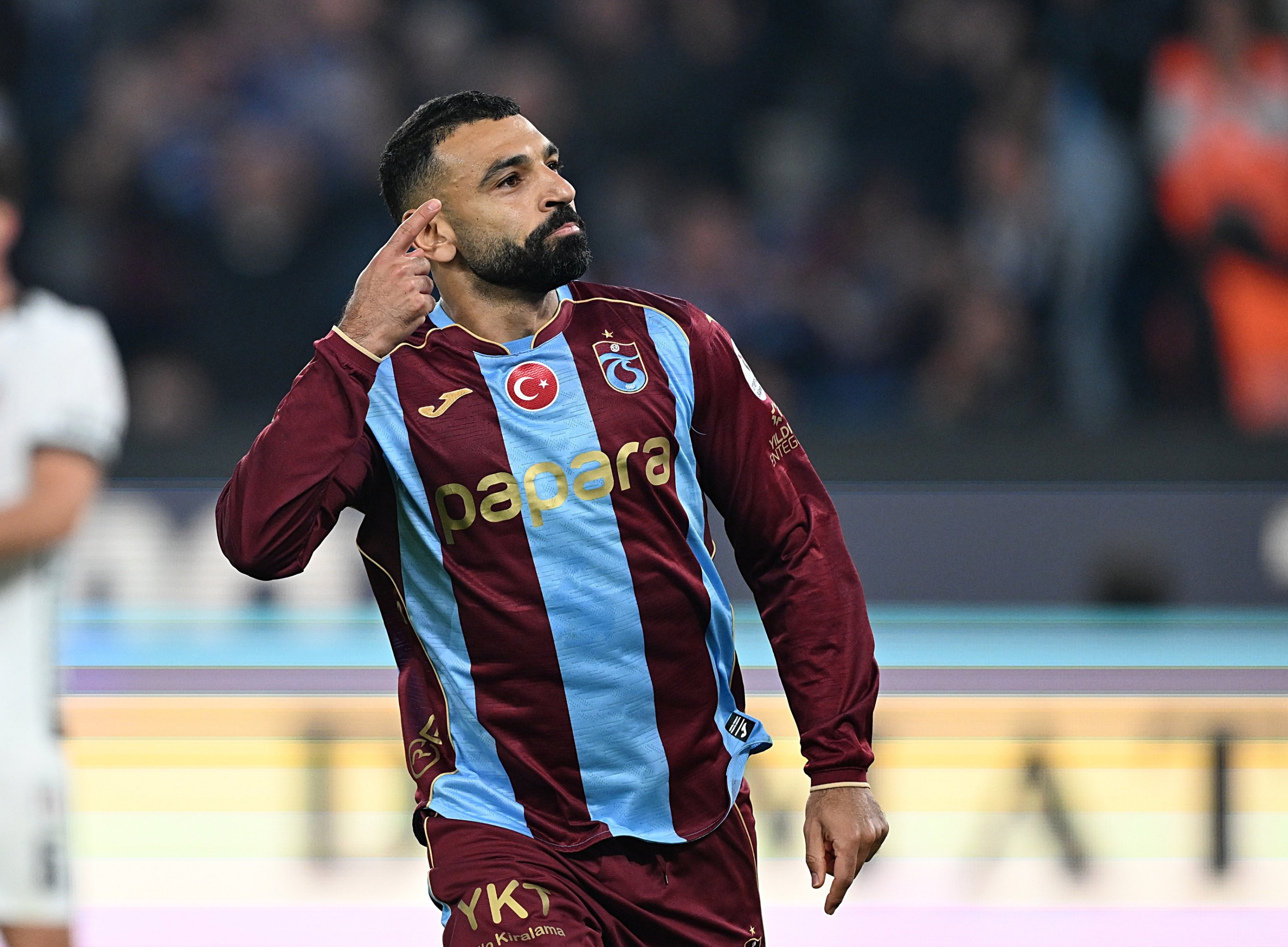 Trabzonspor's Mohamed Salah reacts during a Süper Lig match against Beşiktaş, Trabzon, Tükiye, Oct. 19, 2026. (AA Photo)