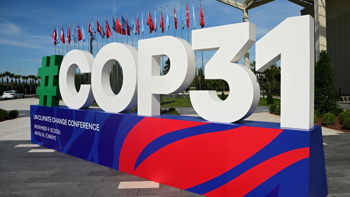 A large COP31 sign is displayed outside the venue ahead of the U.N. climate change conference, Antalya, Türkiye. (AA Photo)