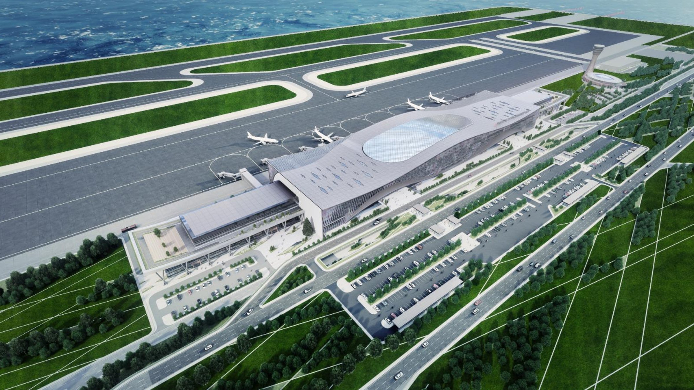 This illustration shows the planned new airport in Trabzon province, Türkiye. (DHA Photo)