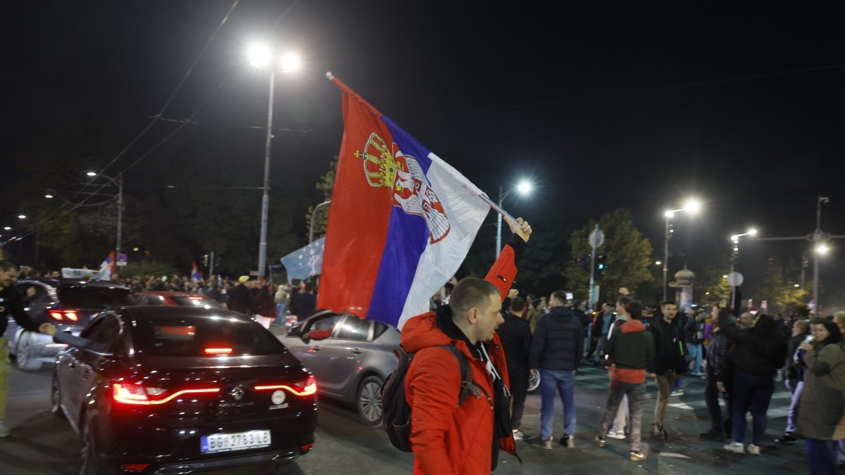 Supporters of the 'Student List' celebrate after the parliamentary elections in Belgrade, Serbia, Oct. 25, 2026. (EPA Photo)