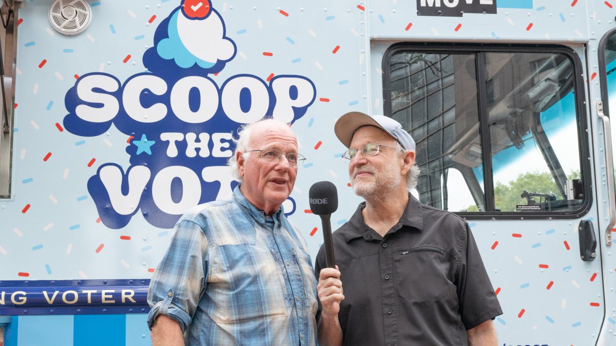 Ben Cohen and Jerry Greenfield, co-founders of Ben &amp; Jerry’s, Philadelphia, Pennsylvania Sept. 16, 2024. (AFP File Photo)