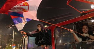 Supporters of the electoral list "Student List – Students Win" celebrate after Aleksandar Vucic, Serbian Progressive Party (SNS) prime ministerial candidate, conceded defeat in the parliamentary election in Belgrade, Serbia, Oct. 26, 2026. (Reuters Photo)