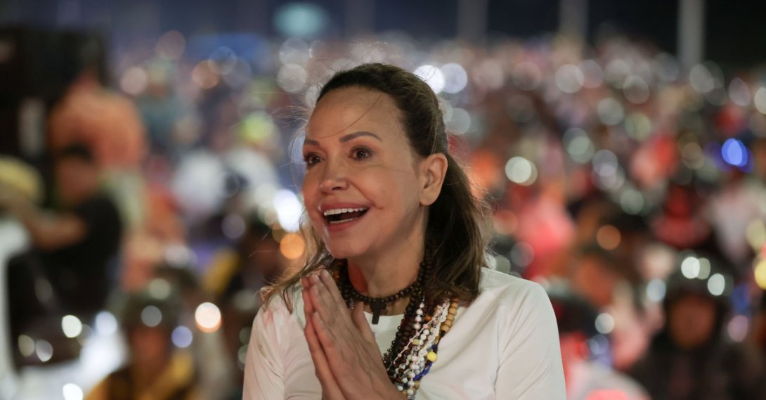 Venezuelan opposition leader and 2025 Nobel Peace Prize laureate Maria Corina Machado greets supporters in Caracas, Venezuela, Oct. 25, 2026. (EPA Photo)