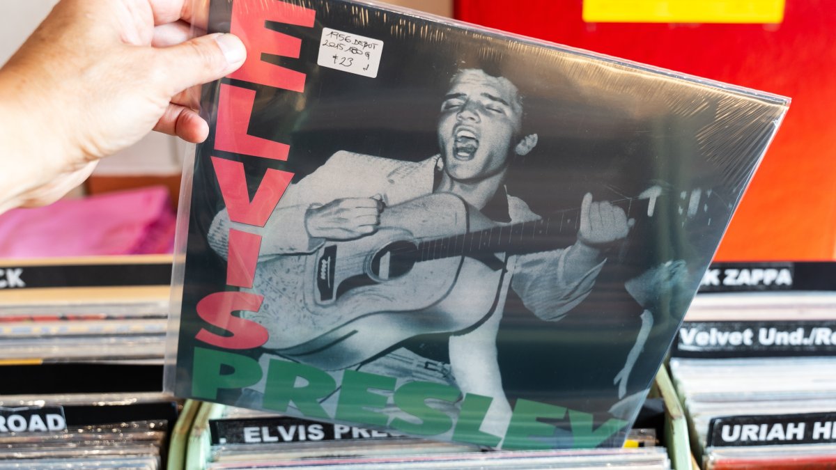 Elvis Presley’s 1956 album “Elvis,” his second studio album, is displayed at a record store, Udine, Italy, Oct. 26, 2025. (Shutterstock Photo)
