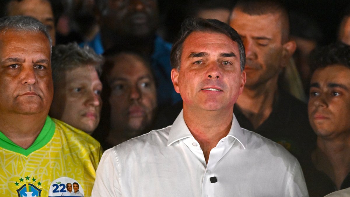 Brazilian presidential candidate Flavio Bolsonaro delivers a speech after the presidential runoff election in Brasilia, Brazil, Oct. 25, 2026. (EPA Photo)