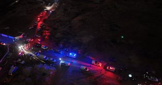 An aerial view shows police and rescue teams at the site of the incident, Antalya, Türkiye, Oct. 27, 2026. (IHA Photo)