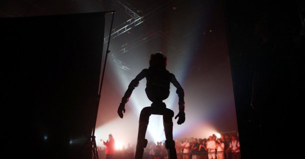 A Unitree G1 robot enters the ring at ARC League's humanoid combat competition, Singapore, Oct. 7, 2026. (Reuters Photo)
