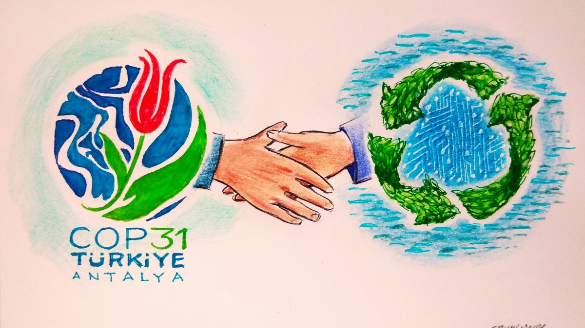 "Türkiye’s presidency of COP31 brings indispensable leadership to international climate governance." (Illustration by Erhan Yalvaç)
