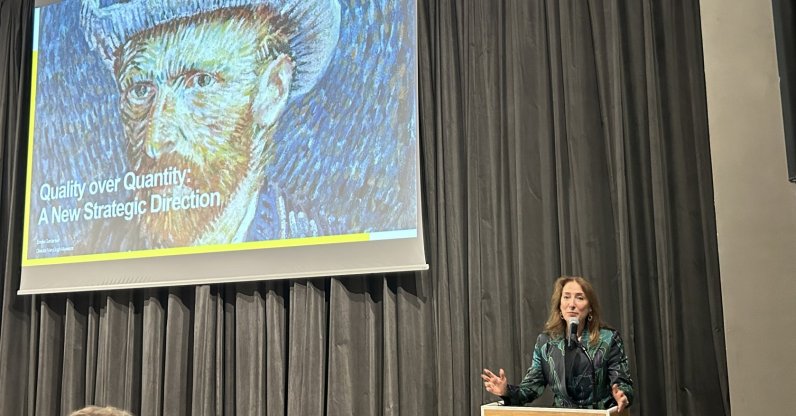 Van Gogh Museum Director Emilie Gordenker speaks during her presentation at Istanbul Modern, Istanbul, Türkiye, Oct. 27, 2026. (AA Photo)