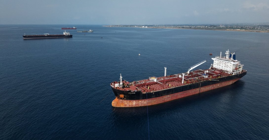 A drone view shows fuel vessels docked at the Baniyas oil terminal in Baniyas, Syria, Oct. 12, 2026. (Reuters Photo)