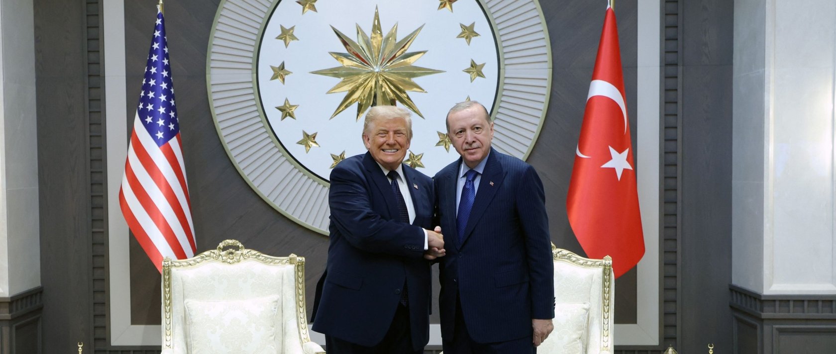 President Recep Tayyip Erdoğan (R) shaking hands with US President Donald Trump (L) during the NATO Summit at the Presidential Complex, Ankara, Türkiye, July 7, 2026. (AFP File Photo)