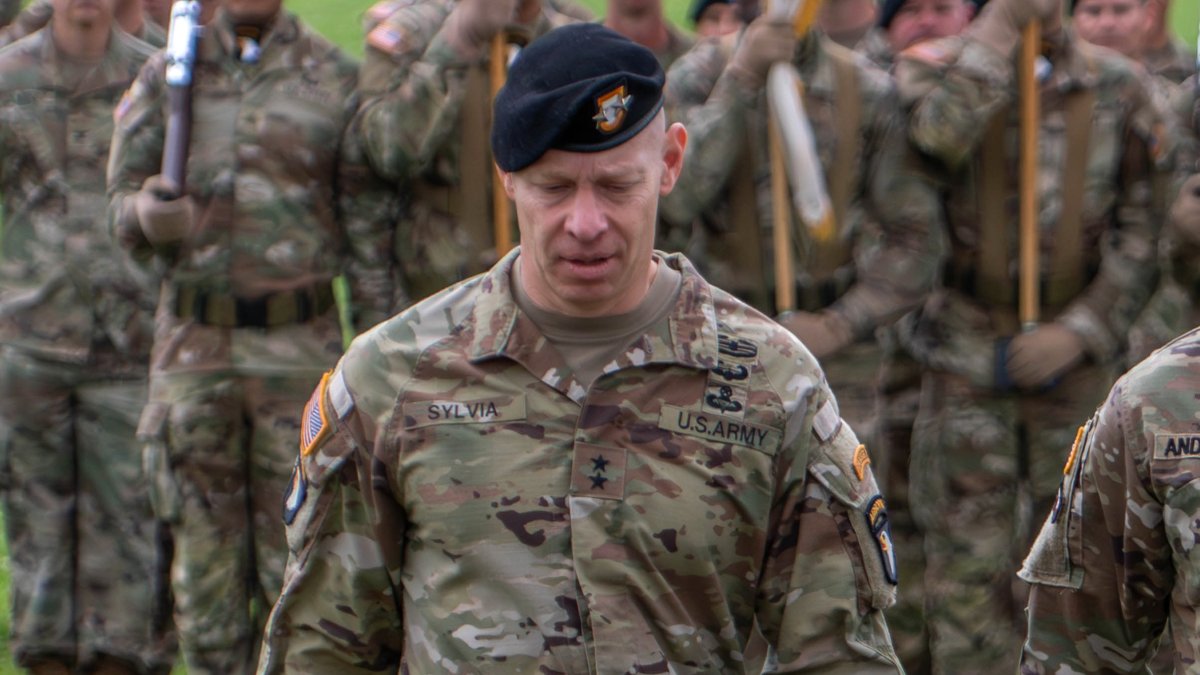 Then Maj. Gen. Brett Sylvia attends a 101st Airborne Division change of command ceremony at Fort Campbell, Ky., May 30, 2025. (AP Photo)