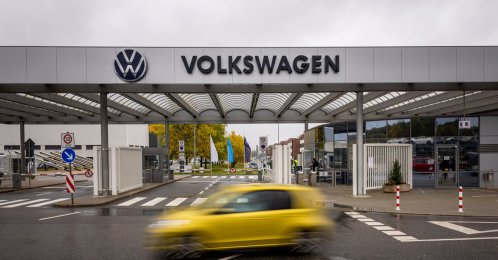 A gate to the Volkswagen (VW) plant, Zwickau, Germany, Oct. 28, 2026. (EPA Photo)