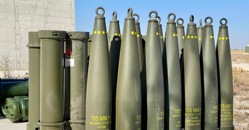 A general view of 155-millimeter ammunition produced by the Turkish company MKE is seen in this file photo. (DHA Photo)