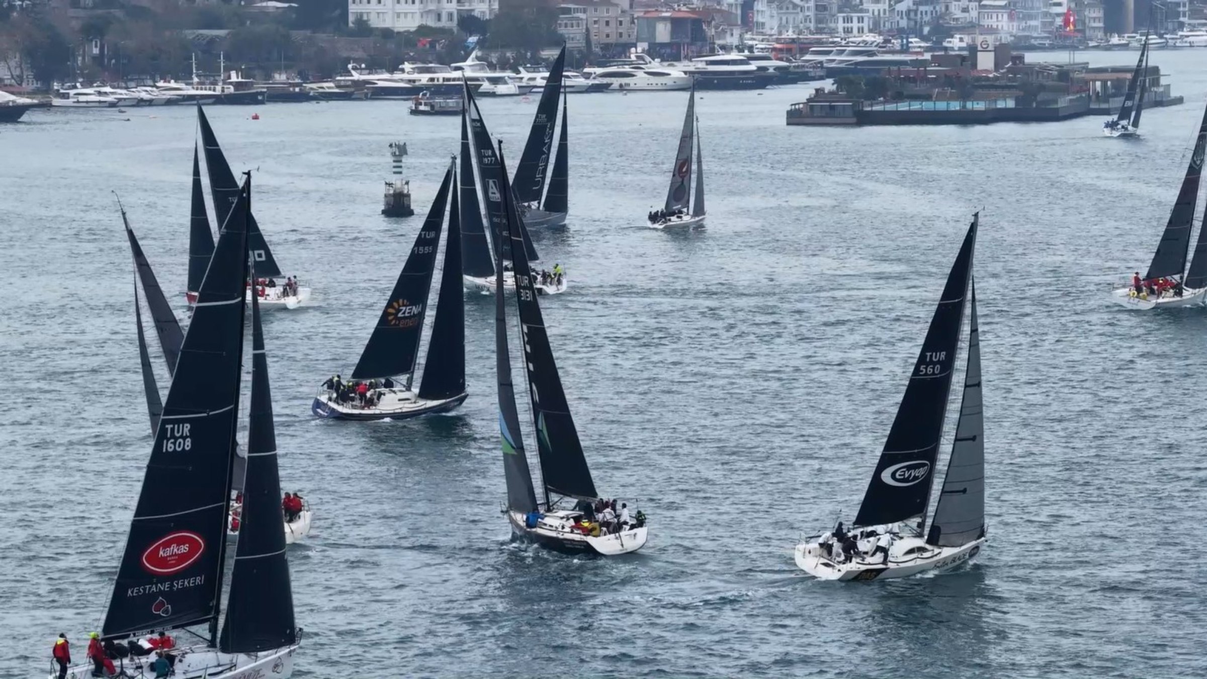 Yachts set sail on the Bosphorus at the start of the Bosporus-Fişekhane Stage of the Republic Cup, the fourth leg of the Presidential International Yacht Races as part of Türkiye's 103rd Republic Day celebrations, Istanbul, Türkiye, Oct. 29, 2026. (IHA Photo)