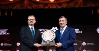 Vice President Cevdet Yılmaz (R) and Communications Director Burhanettin Duran (L) attend the Turkic World Dialogue Forum, Ankara, Türkiye, Oct. 30, 2026. (AA Photo)