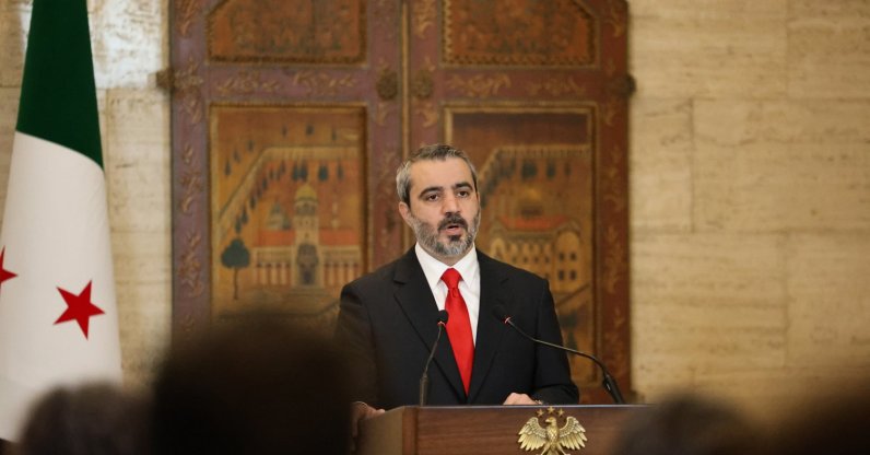 Syrian Foreign Minister Asaad Shaibani speaks during a joint press conference with OPCW Director General Dallafior at the Tishreen Palace, Damascus, Syria, Oct. 13, 2026. (EPA Photo)
