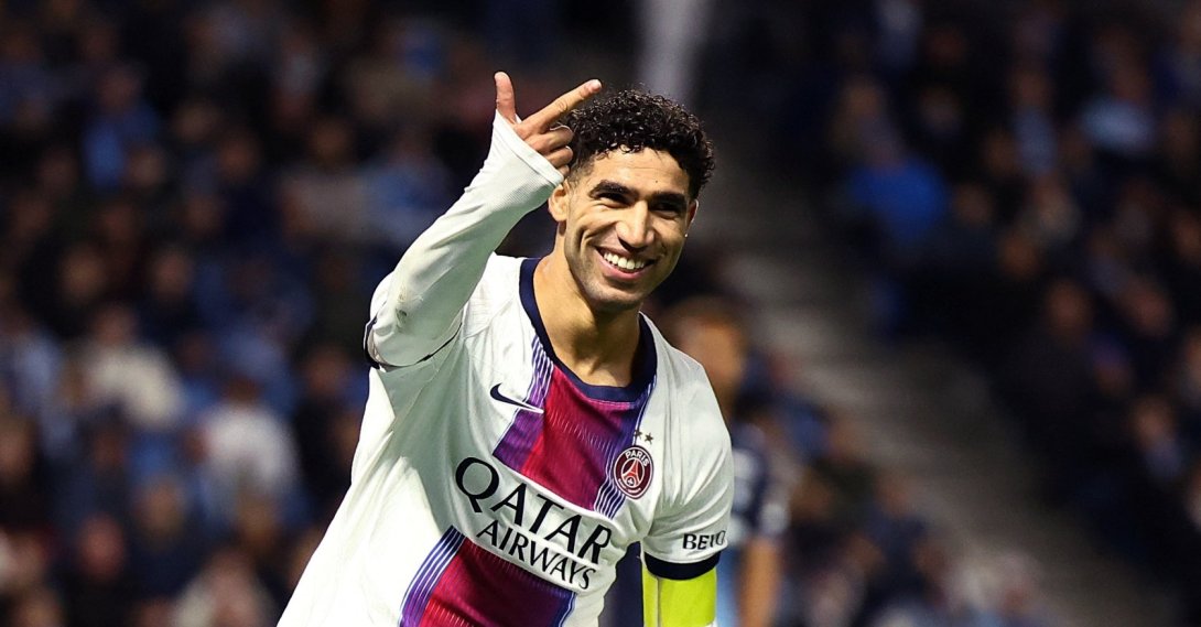 Paris Saint-Germain's Achraf Hakimi celebrates scoring his hat trick during the Ligue 1 match against Le Havre, Stade Oceane, Le Havre, France, Oct. 30, 2026. (Reuters Photo)