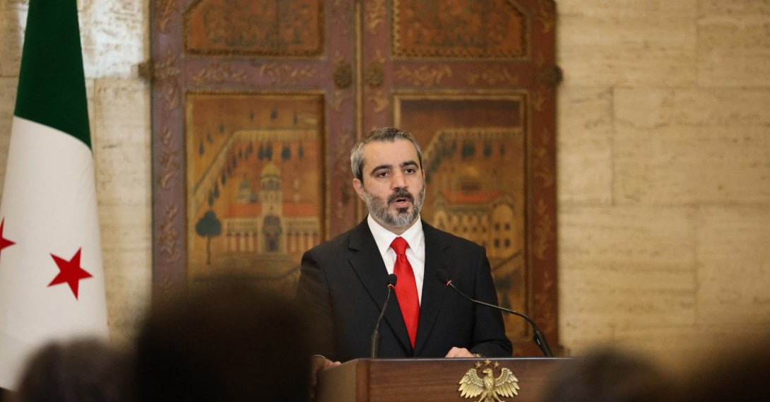 Syrian Foreign Minister Asaad Shaibani speaks during a joint press conference with OPCW Director General Dallafior at the Tishreen Palace, Damascus, Syria, Oct. 13, 2026. (EPA Photo)